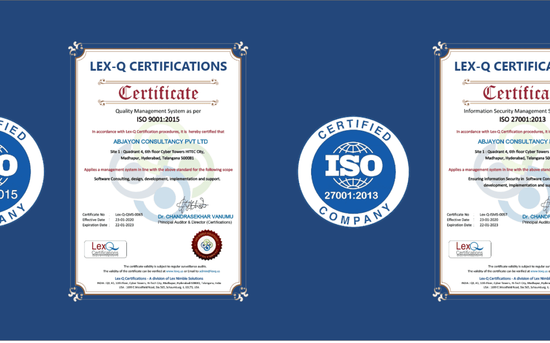 Abjayon is an ISO 9001 and 27001 certified organization